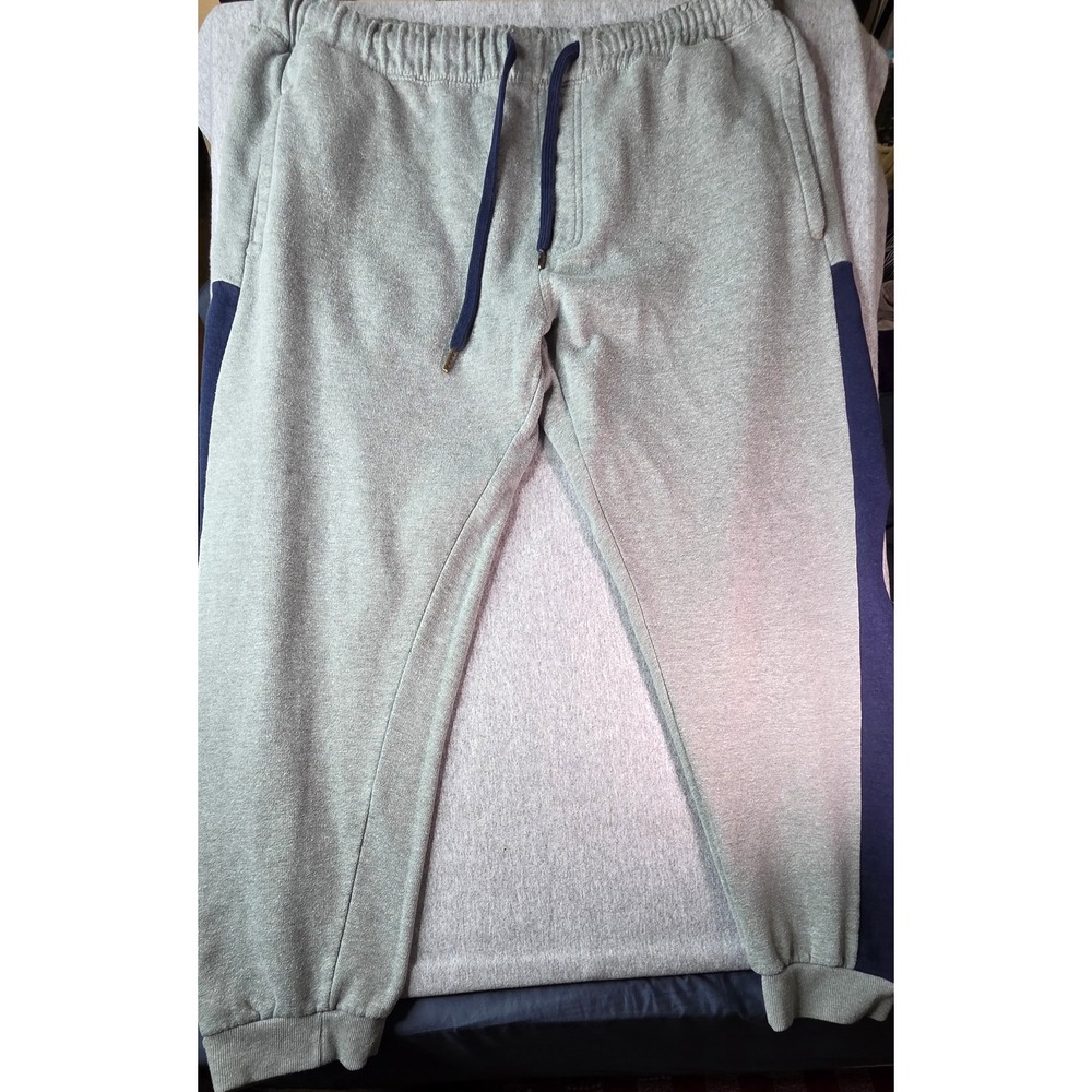 Eddie Bauer Lounge Mens Large Gray Navy Stripe Fleece Jogger Sweatpants